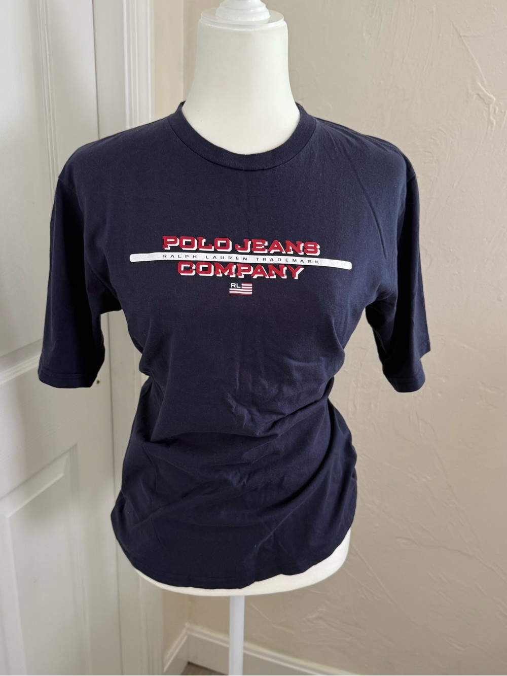 Ralph Lauren Polo Jeans Company Navy Short Sleeve Tee with Red & White Logo